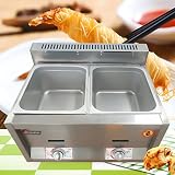 Maquina LPG - Freidora comercial de gas LPG, máquina de freír a gas GLP de gran capacidad, máquina de freír de acero inoxidable para encimera con cestas extraíbles y tapa para restaurantes, supermercados, comida