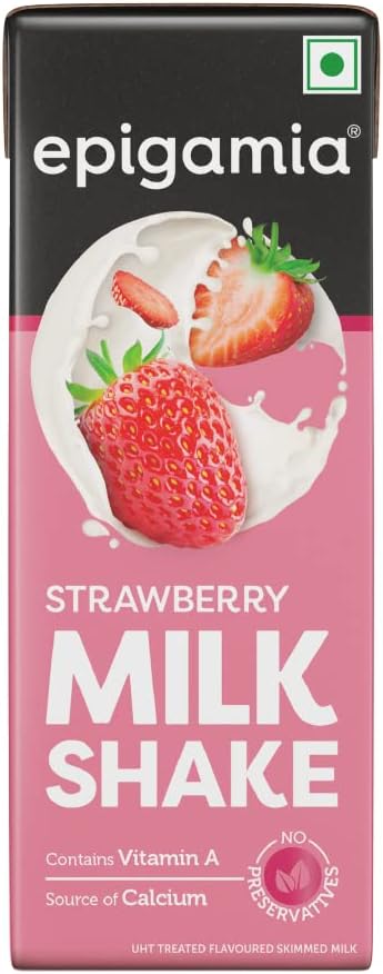 Epigamia Strawberry Milkshake, 180 ml| No Preservatives | Vitamin A | Source of Calcium | Choco Milkshakes