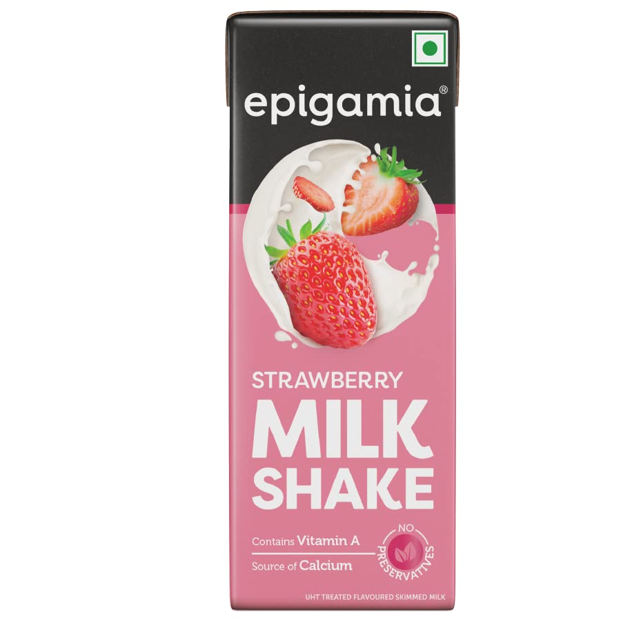 Epigamia Strawberry Milkshake, 180 ml| No Preservatives | Vitamin A | Source of Calcium | Choco Milkshakes