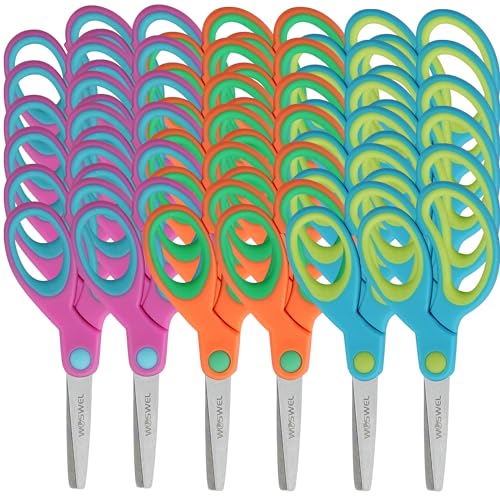 Kids Scissors Bulk Woswel 36 Pack Safety Blunt Tip Student Scissors 5 Student Scissors with Comfort Grip Assorted Colors Children Craft Scissors for Cutting Paper Craft Art Supplies