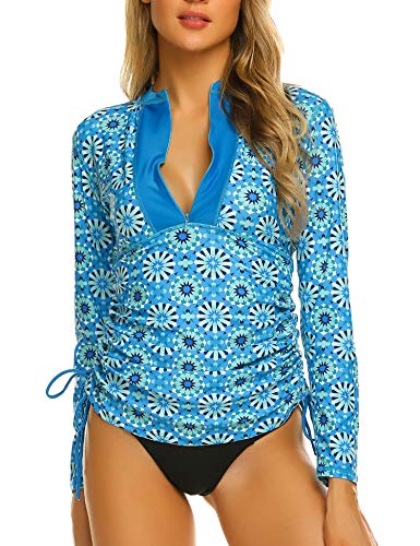 Sheshow Women's UV Sun Protection 50+ Basic Skins Long-Sleeve Rashguard Top Pattern M