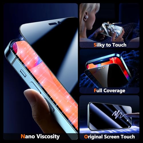 Image of UniqueMe for iPhone 12 Pro Max Privacy Screen Protector - [Military Grade Shatterproof & 9H+ Hardness] Screen Protector 12 Pro Max Tempered Glass Full Coverage Protection, Easy to install, 2 Packs