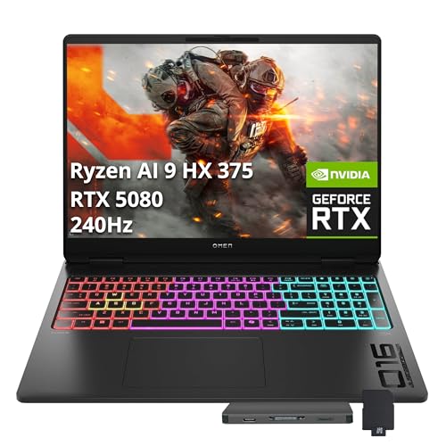 Image of HP Omen MAX 16 inch WQXGA Gaming Laptop, AMD Ryzen AI 9 HX 375, NVIDIA GeForce RTX 5080 16GB GDDR7, 64GB DDR5, 3TB Storage (2TB SSD+1TB Docking Station), RGB Backlit Keyboard, FHD IR Camera, Win 11, Black