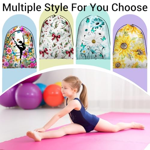 Image of Holly Leaves Bowknot Grip Bag for Gymnasts Green Lightweight Gymnastics Drawstring Gym Bag