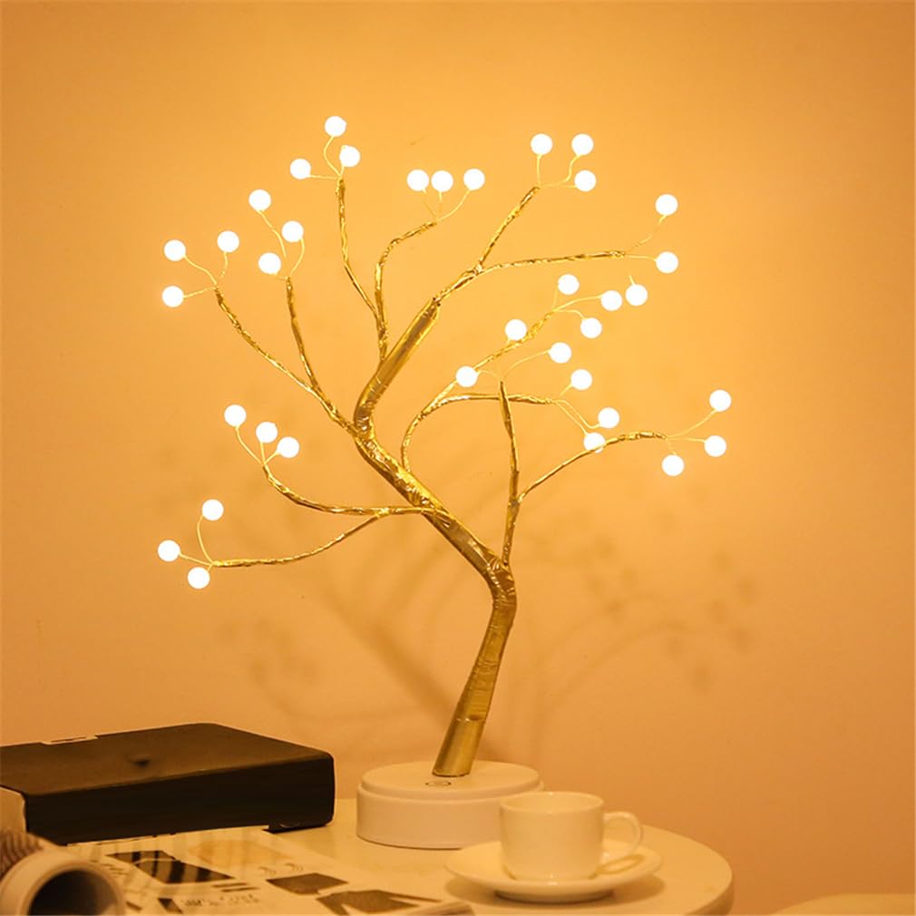 HADAVAKA Tree Branch Lights, Bonsai Lights, LED Tree Branch Lights, USB Cable Or Battery Operated Pearls Tree light, Adjustable Decorative Branches, For Bedrooms, Office (36 LED Lights)