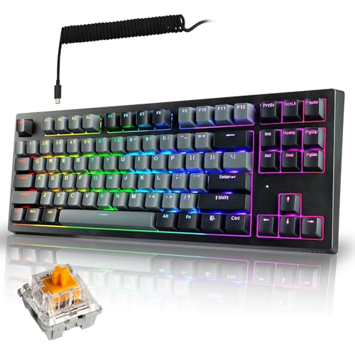 Image of TECWARE Phantom+ Elite 87 Key RGB Mechanical Gaming Keyboard | 3 Mode Wireless Bluetooth 5.0 2.4GHz & USB C Wired | Hot Swappable 5 Pin | Double Shot PBT Keycaps | Wraith Orange Switch - Black