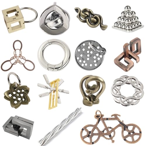 Joyeee 15-teiliges Denksport Puzzle aus Metalldraht, Denkspiel IQ Test zum Entsperren von Spielzeug, Interlock Challenge Puzzle Spiel, pädagogisches Spielzeug, Geschenk für Teenager, Erwachsene, #G
