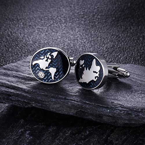 Gemelos de camisa mapa mundial para hombre azul oscuro miniatura 3