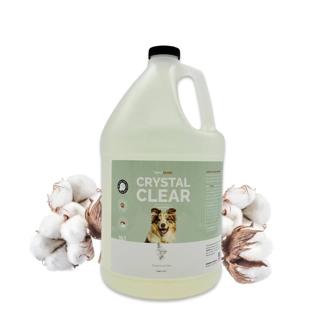 Bark2Basics Crystal Clear Dog Shampoo, 1 Gallon | All Natural Ingredients, Gentle Clean, Fragrance and Color Free | Crafted with a Unique Herbal Blend