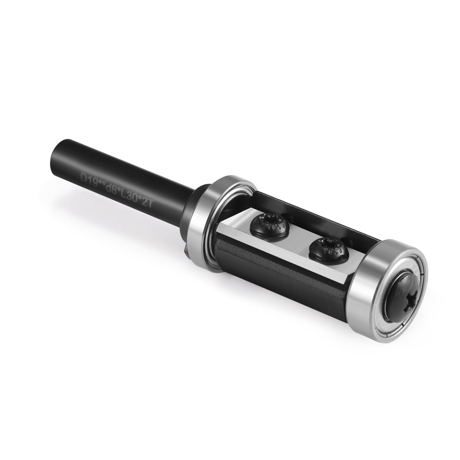 Fraise à affleurer à plaques réversibles avec tige de 8 mm, fraise à affleurer avec 2 surfaces de coupe en carbure interchangeable, diamètre = 19 mm, longueur totale = 30 mm en haut et en bas