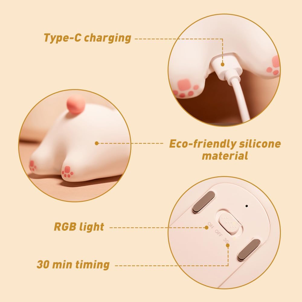 Bunny Night Light - 16 Color Kawaii Silicone Lamp, Rechargeable Dimmable Nursery Light, Soft Touch Rabbit Nightlight for Toddler Room, Baby Bedside Lamp for Girls and Boys - Image 6