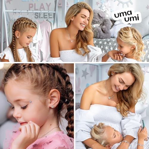 925 Sterling Silver Heart Dancing Stone Stud Earrings for Girls Hypoallergenic Safety Screw Back Rhodium Plated - Heart Stone Gifts Earrings for Baby Toddlers Little Teens Kids Jewelry4