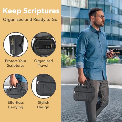 Durable Canvas Scripture Carrying Case | Protective Holder & Organizer for LDS Quad or Triple Combination | Book Bag for Scriptures4