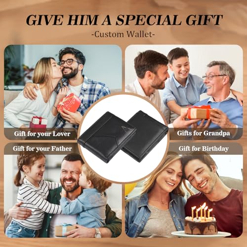 Personalized RFID Leather Wallet for Dad – Custom Name & Initial Bifold – First Layer Cowhide with Gift Box – Father’s Day, Birthday, Christmas Gift from Son Daughter (Black)4
