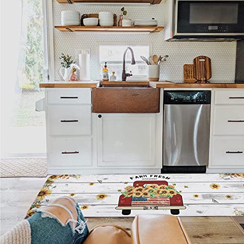 Farm Fresh Sunflower On Red Truck Kitchen Rugs And Mats 2 Pieces,Usa Flag Decorative Carpet Floor Mat For Home Area Runner Non Slip Doormat #TOP2