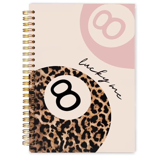 WARDOS Pink Leopard Lucky 8 Ball Glitter Notebook Journal 5.5x8.3, Preppy Trendy Cheetah Print Ball Notebooks for Note Taking, Funky Pink and Cheetah Billiards Spiral Journal
