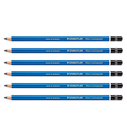 Staedtler Mars Lumograph 100Paper Pack of 6Pencils 9B Lead 2mm Blue