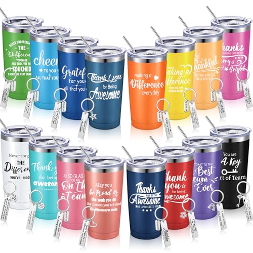Thank You Gifts for Women Men 20 oz Inspirational Tumbler with Keychain Insulated Stainless Steel Appreciation Tumblers Team Motivational Encouragement Gift for Coworker Employees(Stylish Color, 16)
