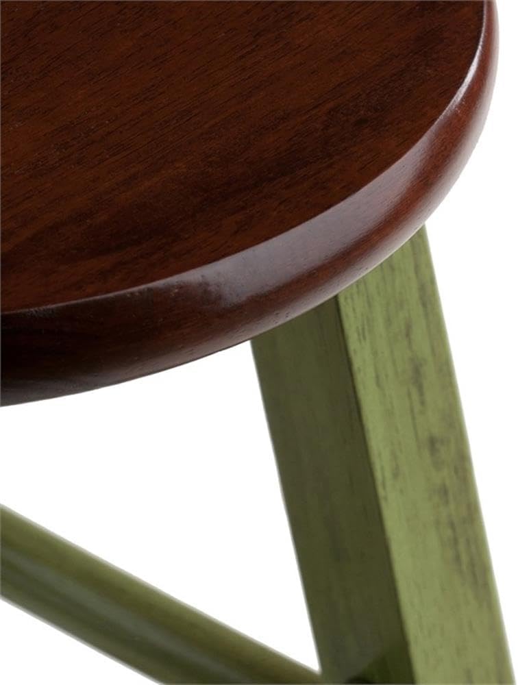 BOWERY HILL 29" Solid Wood Bar Stool, Walnut Round Seat, Rustic Sage Green Finish, Transitional Style, Sturdy Square Legs for Kitchen or Dining Room Seating, Fully Assembled