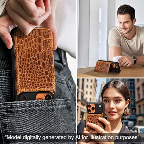 Étui en cuir véritable iPhone 17 Pro protection chic jaune marron - 7
