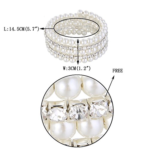 Ever Faith Wedding Layers Cream Ivory Color Simulated Pearl Strand Bracelet Clear Austrian Crystal #TOP5