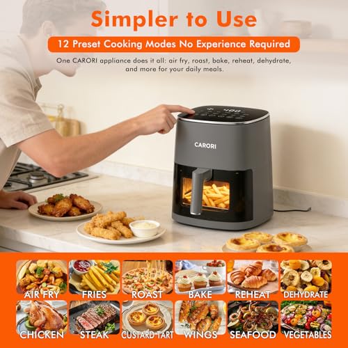 Image of CARORI 6Qt Air Fryer with Viewing Window, 12 Preset, Large Capacity, 400℉ Max Crisp, 1700W Quick Even Easy Meals, Nonstick Dishwasher Safe Basket, Bake, Roast, Dehydrate, Reheat