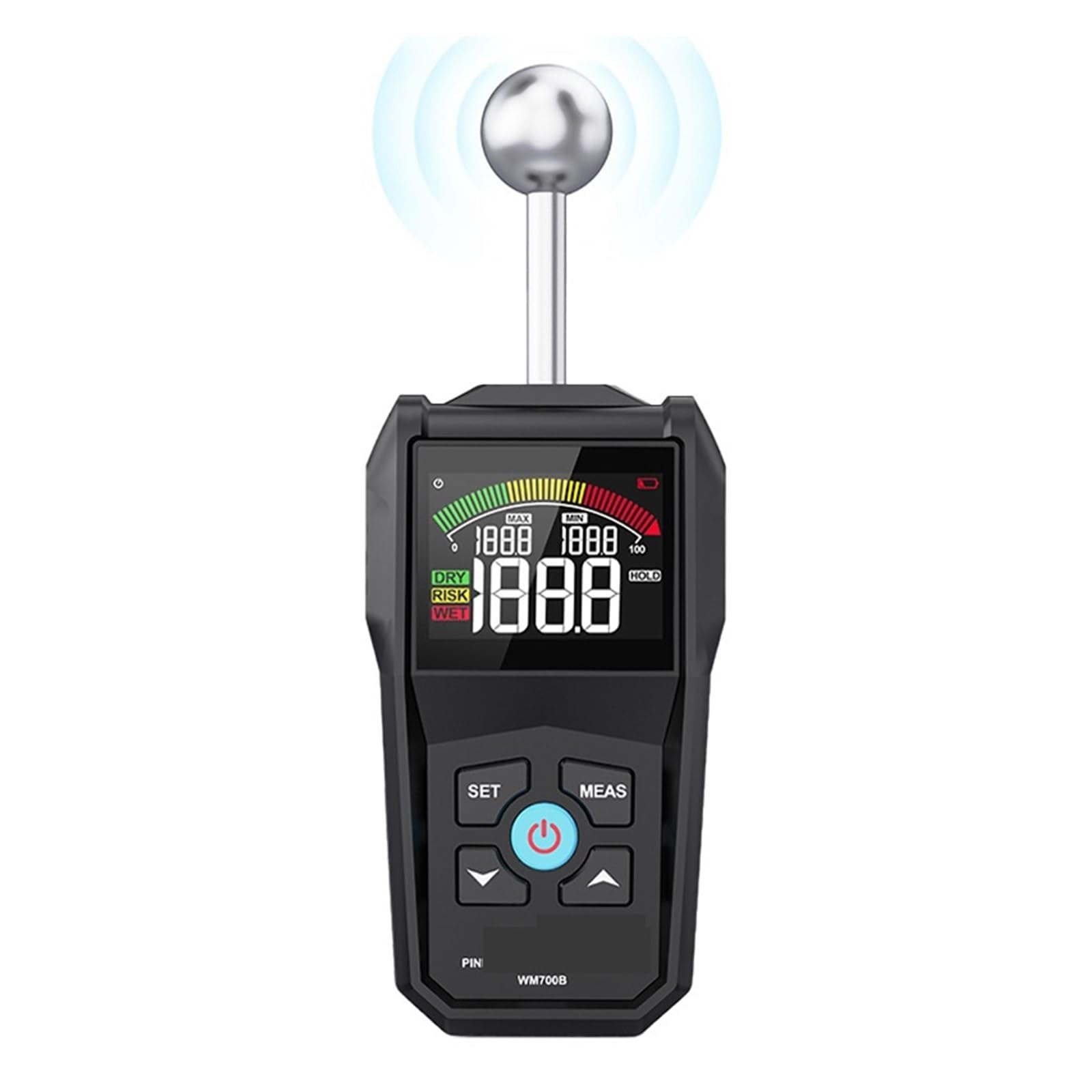 Mnmioio Wm700b Digital Moisture Tester, Wood Timber Damp Detector Alarm Function Humidity Tester Non-Contact Spherical Hygrometer Moisture Detect(Wm700b)