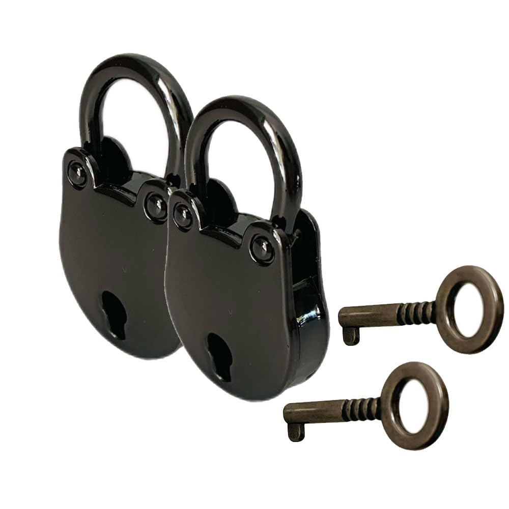 2 Pack Mini Lock Vintage Backpack Padlocks for Travel Bag Lockers Gym Bag Journals and Unique Gift Ideas (Black)
