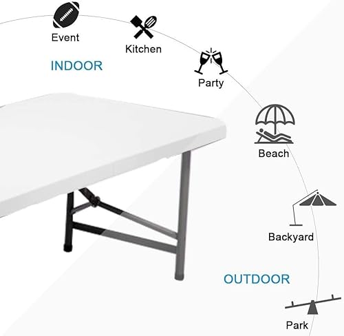 Folding Camping Table, 4Ft Portable Folding Table Picnic Table, Height Adjustable Craft Fold In Half Plastic Picnic Desk With Handle For Picnic, Party, Camping, Indoor Outdoor, White #TOP6