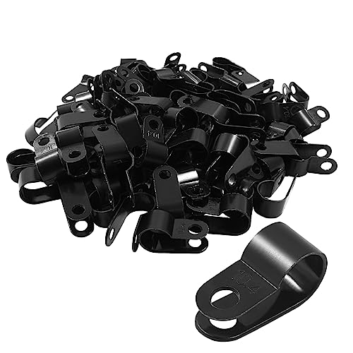 Unlorspy Black R-Type Cable Clip, 3/8 Inch (10.4mm), 100 Pcs