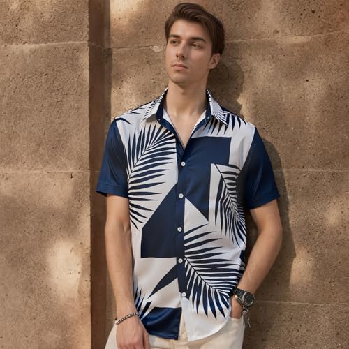 Image of Men's Hawaiian Shirt Tops Vintage Short Sleeve Button Down Beach Shirt Male Tropical Floral Summer Pullover Party Holiday