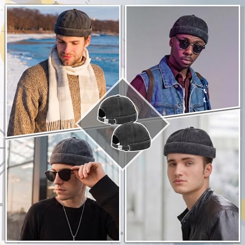 Image of SATINIOR 2 Pieces Brimless Hats for Men Adjustable Docker Cap Casual No Brim Hat Rolled Cuff Sailor Skullcap
