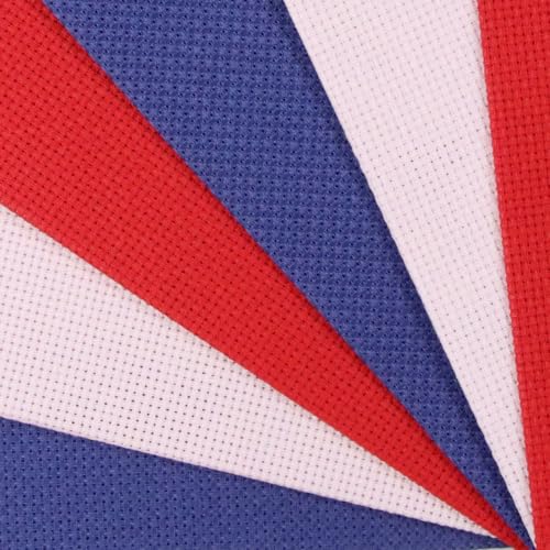 Image of KCS 4 /6 pc of 12 inch x 18 inch(30cmx45cm) 16 Count Cotton Aida Cloth Cross Stitch Fabric (6 pc,Royal Blue+Pink+Red)