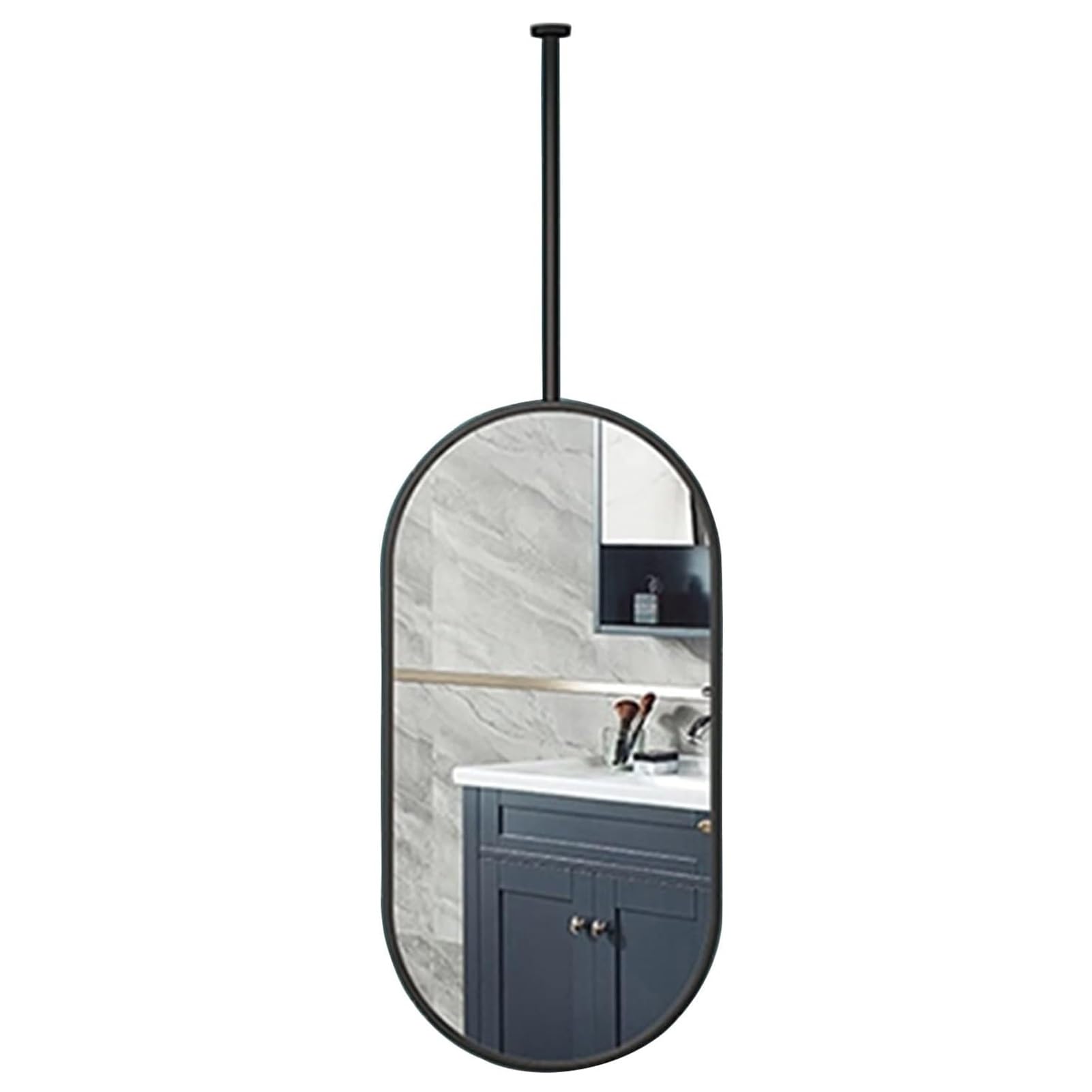 FGXHHS Oval Black Ceiling/Hanging/Floating Vanity Decor Mirror, Modern for Entryway, Bedroom, Living Room - Customizable Ceiling Rod (Size : 50cmx70cm)