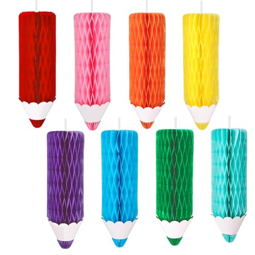 COMOOKA Einschulung Deko Bunt - 8 Stück Papierdekoration mit Buntstift Design - Girlande aus Seidenpapier - Schuleinführung Deko für Schulanfang Deko Einschulung Mädchen & Junge
