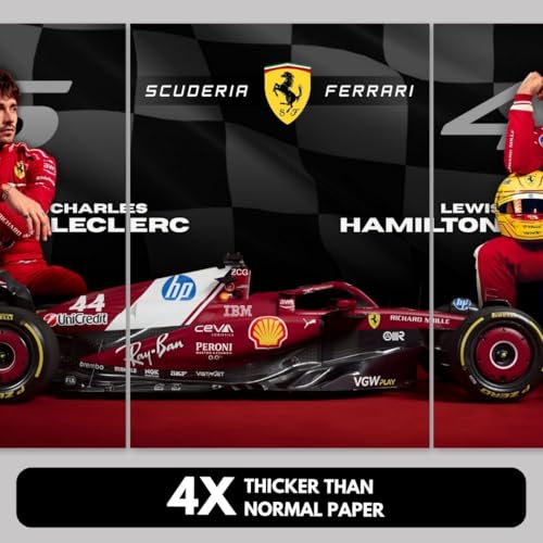 Image of Ferrari Charles Leclerc & Lewis Hamilton Poster Split Design F1 Poster | 3 A3 Sized Ferrari F1 Posters for Wall | Large Size (89 x 42 cm) Wall Decor | Ferrari Lewis Hamilton Posters for Bedroom | Formula 1 (B 002)