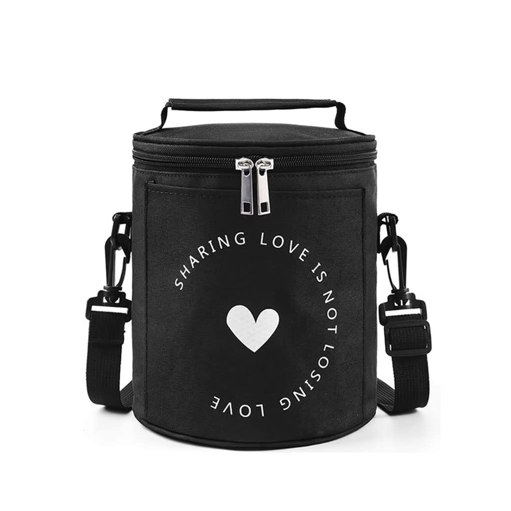 Kalttoy Black Waterproof Oxford Insulated Round Lunch Tote Portable Cylinder Thermo Bento Bag For Fresh For Carrier Aluminum Cooler Ha