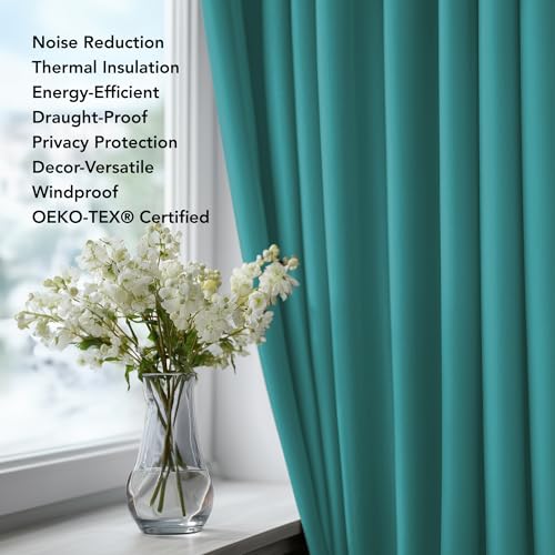Image of Deconovo Super Soft Curtain Panels Solid Thermal Insulated Eyelet Bedroom Blackout Curtains 66 x 90 Inch Turquoise 2 Panels