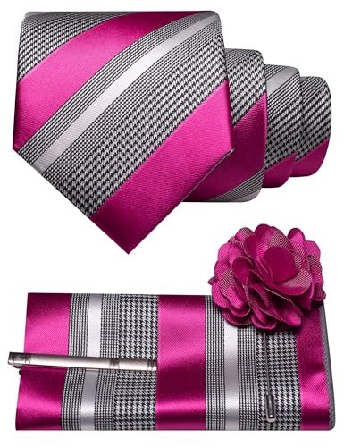Image of JEMYGINS Mens Striped Tie and Lapel Pin Necktie Pocket Square and Tie Clip Sets for Business Casual 4PCS