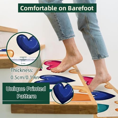 Tapis de marche d'escalier antidérapant en bois lot de 15 cœurs colorés