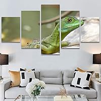 SIGNWIN 5 Panel Canvas Wall Art Alligators Closeup Dramatic Expressionism Hallway Minimalist Multicolor for Home Decorations Ready to Hang - 60