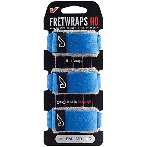 Image of Gruv Gear Fret Wrap & Guitar Mute, Fretwrap for Acoustic, Electric & Bass | String Dampener Recording, Tapping & Practice Accessory (3 Pack, Medium Blue, Fits 5 String Bass, 7 String Guitar)
