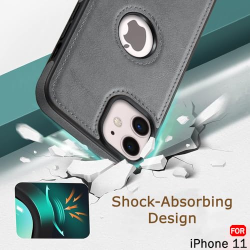 Image of TheGiftKart Genuine Leather Finish Back Cover Case for iPhone 11 | Shockproof Design | Raised Edges for Camera & Screen Protection | Stunning Minimalist Design Back Case Cover for iPhone 11 (Grey)