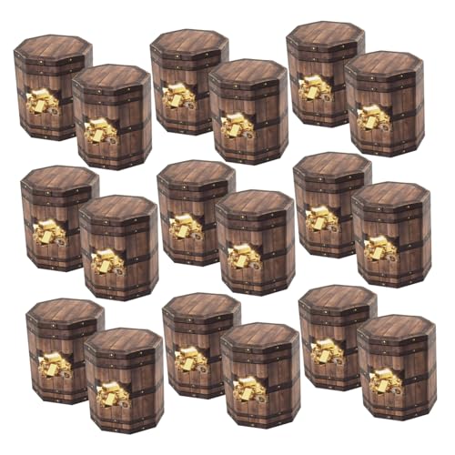 SEWOART 20個折りたたみ式ミニ宝箱型キャンディボックス 六角形紙製 木目調ビンテージ風パーティー用お菓子入れ ピレーツテーマ ハロウィン