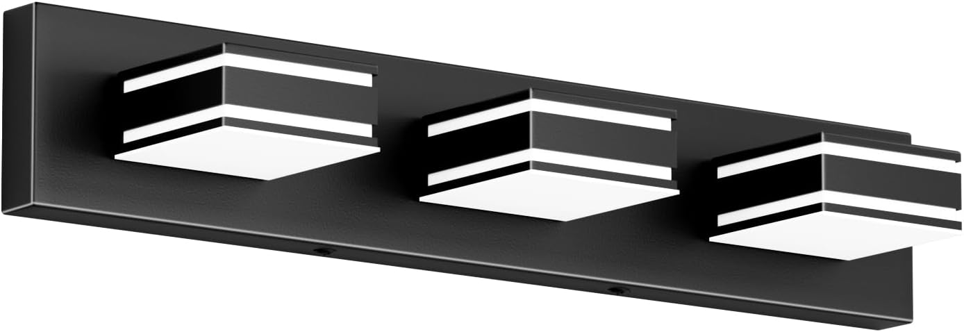 Ralbay LED Modern Bathroom Vanity Lights Black 3-Light 24inch Matte Black Modern Acrylic Bathroom Wall Lighting Fixtures Over Mirror Black 24inch