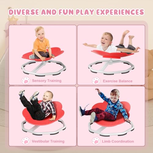 Sensory Swivel Chairs for Kids, Spinning Chair for Autistic Kids, Sit and Spin Sensory Toys, Training Body Coordination, Autism ADHD Chairs Indoor Outdoor Play Equipment (Red)