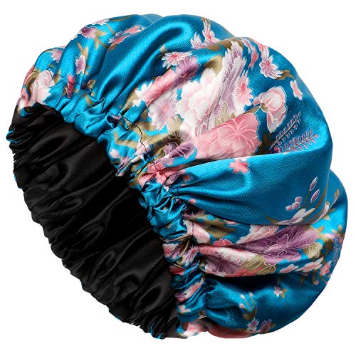 Satin Bonnet Oversized Sleep Cap Flower Printing Makeup Hat Silk Hair Cap Womens Adjustable Nightcap