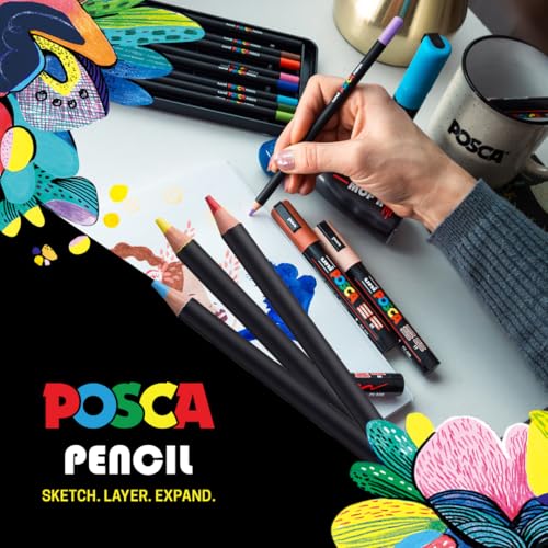 Image of POSCA Colored Pencils, Soft Core, 24 Count, Ultra-Smooth, Rich Pigment, Vibrant Colors for Blending, Shading & Layering, Adult Coloring & Drawing