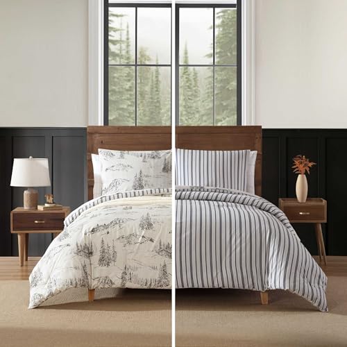 Image of Eddie Bauer - Full /Queen Comforter Set, Reversible Bedding with Matching Sham(s), Super Soft and Cozy Home Decor (Rocky Mountain Cabin Grey, Queen)
