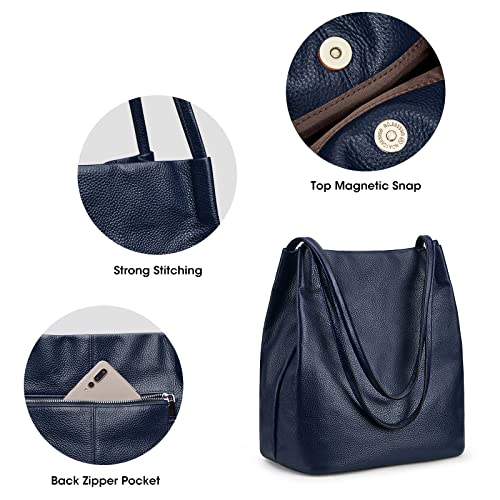 Image of Kattee Genuine Leather Tote Handbag for Women | Soft genuine leather tote with a secure magnetic snap closure for work, shopping, and everyday use.